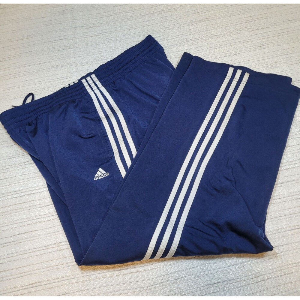 Vintage Adidas Mens XL 3 Stripe Navy Baggy Track Training Drawstring Pants Y2K